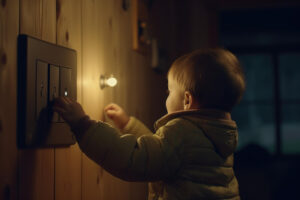 Child turning on lights with a light switch